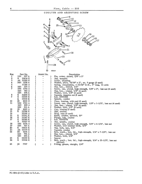 John Deere 235 Attachments (Plow, Cable 235) Parts Catalog Manual John Deere 235 Attachments (Plow, Cable 235) Parts Catalog Manual - Image 2