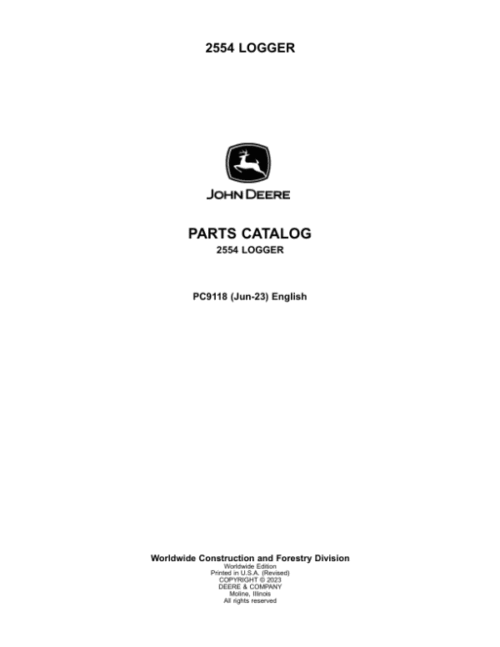 John Deere 2554 Loggers Parts Catalog Manual