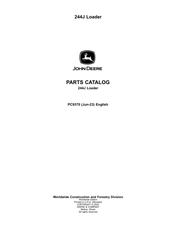 John Deere 244J Loaders Parts Catalog Manual John Deere 244J Loaders Parts Catalog Manual