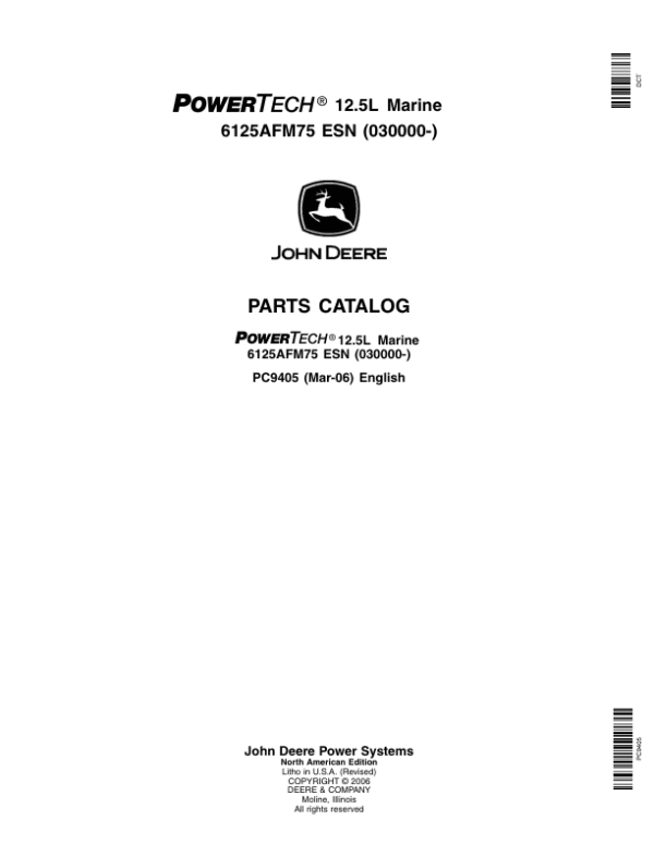 John Deere 12.5L, 6125 Engines Parts Catalog Manual John Deere 12.5L, 6125 Engines Parts Catalog Manual