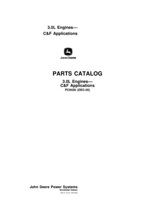John Deere 3.0L C&F Applications Engines Parts Catalog Manual