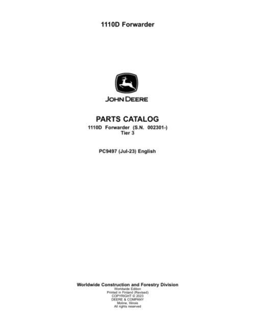 John Deere 1110D T3 Forwarders (SN 002301-) Parts Catalog Manual