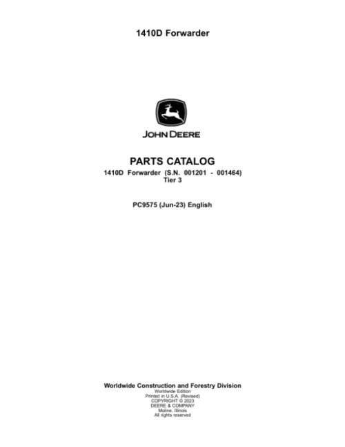 John Deere 1410D Forwarders Parts Catalog Manual