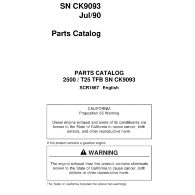 John Deere 2500, T25 Tracked Feller Bunchers (SN CK9093, JUL 90) Parts Catalog Manual