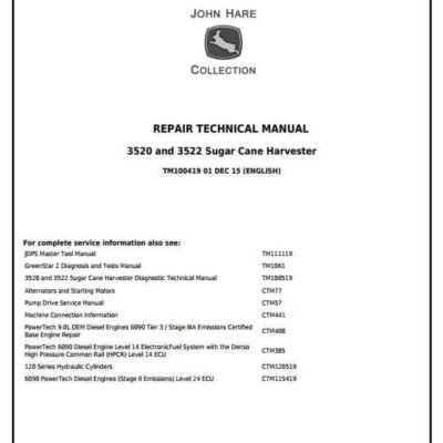 John Deere 3520 and 3522 Sugar Cane Service Repair Technical Manual
