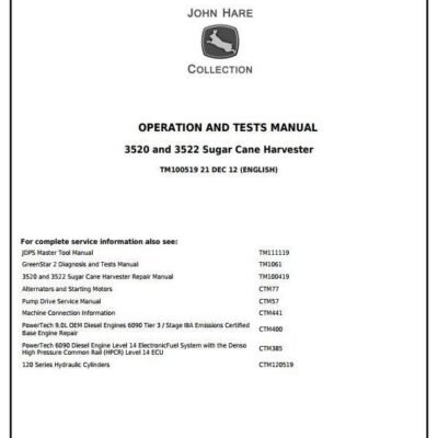 John Deere 3520 3522 Wheel Sugar Cane Diagnostic Service Manual