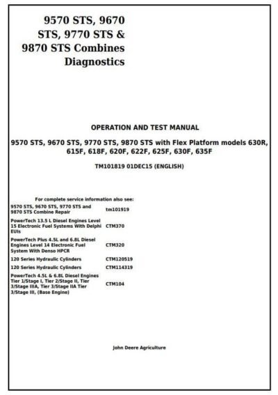 John Deere 9570STS 9870STS Combines Diagnostic Service Manual