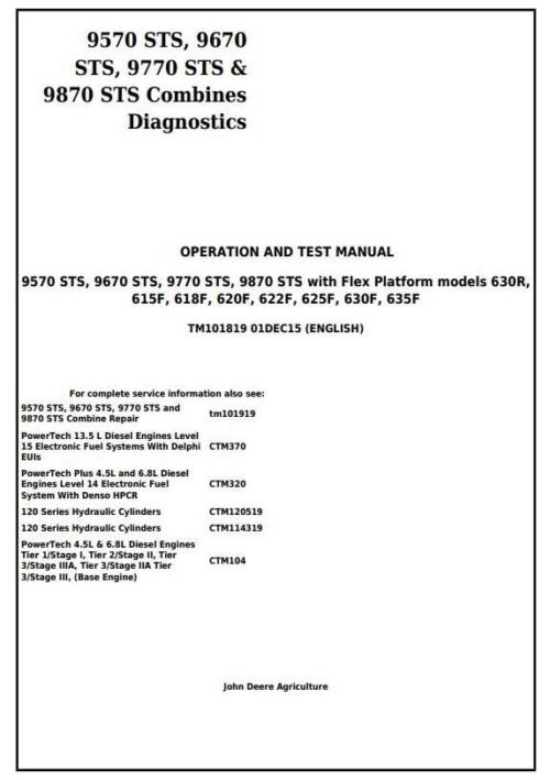 John Deere 9570STS 9870STS Combines Diagnostic Service Manual
