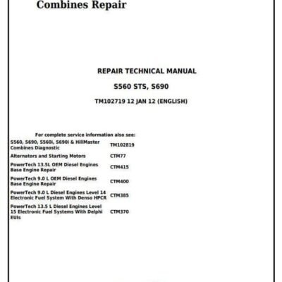 John Deere S560 STS S690 Combines Repair Technical Manual