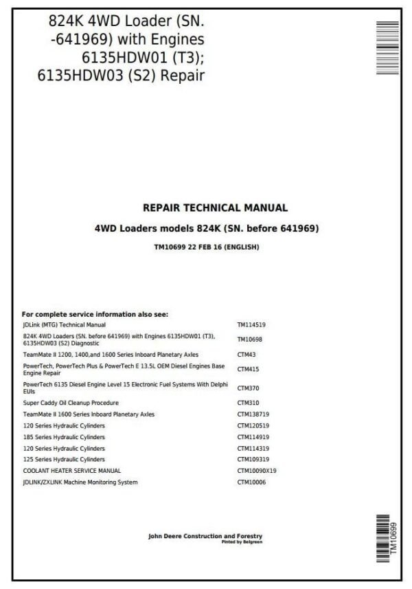 John Deere 824K 4WD Loader Service Repair Manual TM10699