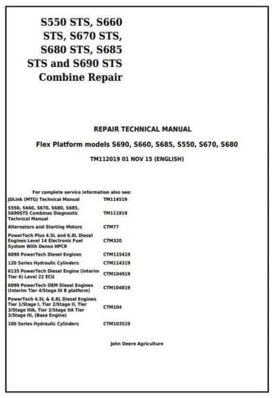 John Deere S660STS S670STS S680STS Combines Repair Manual - Image 4