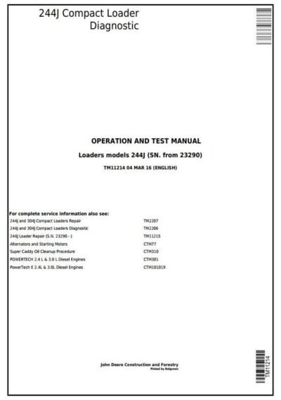 John Deere 244J Diagnostic Operation Service Manual