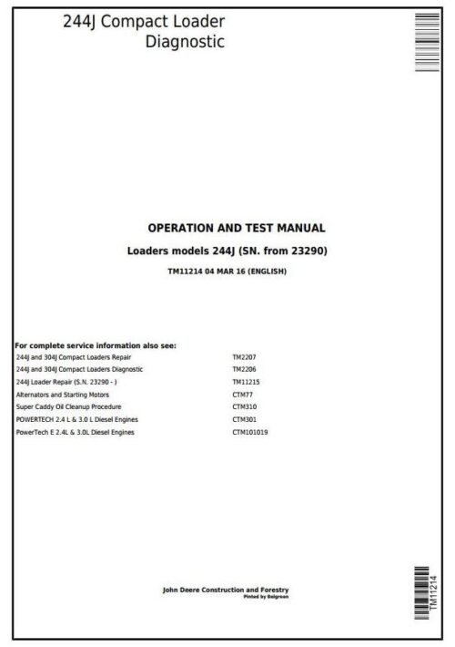 John Deere 244J Diagnostic Operation Service Manual