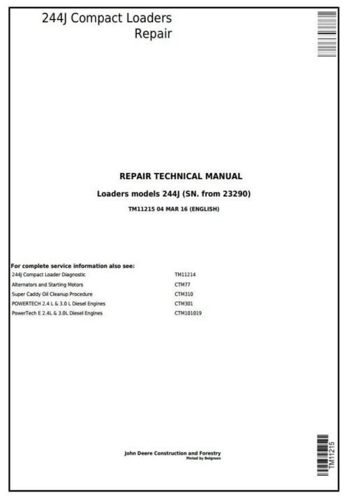 John Deere 244J Loader Technical Manual