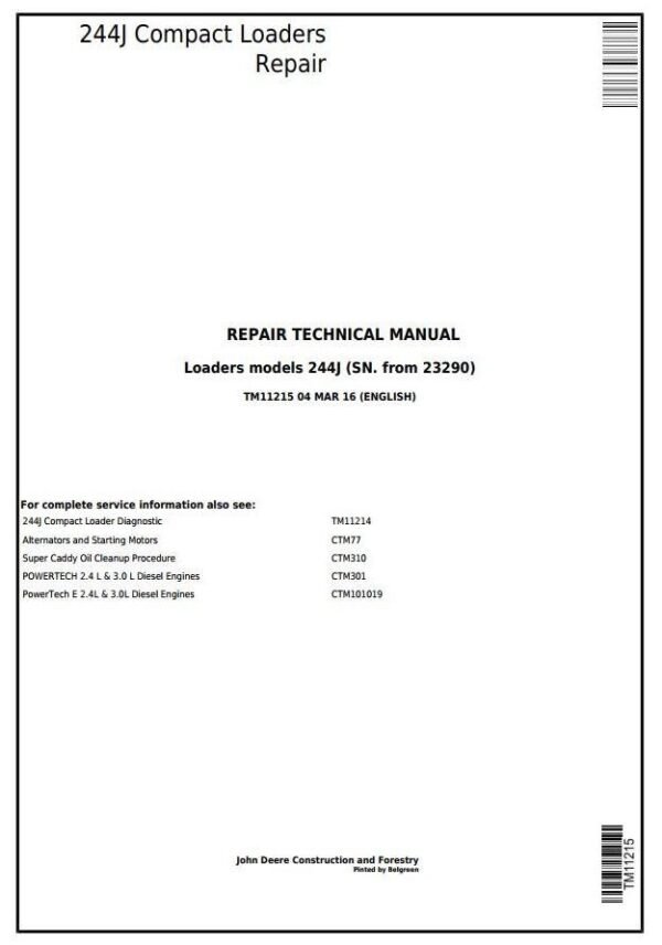 John Deere 244J Loader Technical Manual