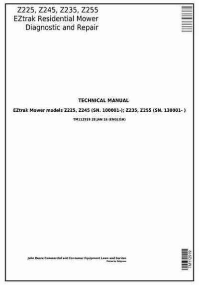 John Deere Z225 Z245 Z235 Z255 EZtrak Lawn Mower Service Manual