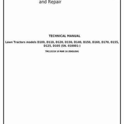 John Deere D100 D155 D160 Diagnostic Lawn Tractors Manual