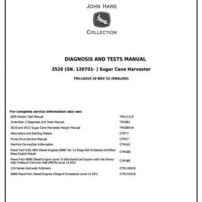 John Deere 3520 Sugar Cane Harvester Diagnostic Service Manual
