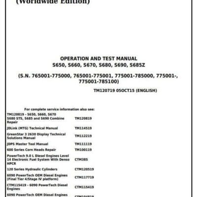 John Deere S650 S660 S690 Combines Diagnostic and Test Service Manual
