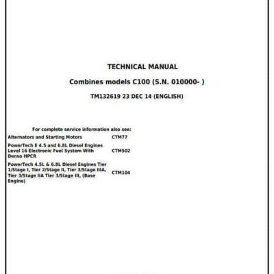 John Deere 4LZ-6, 4LZ-7 Combines Diagnostic and Repair Technical Manual