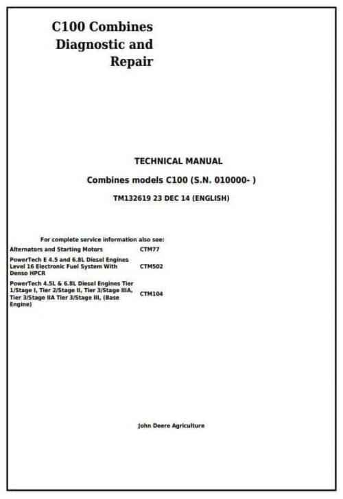 John Deere 4LZ-6, 4LZ-7 Combines Diagnostic and Repair Technical Manual