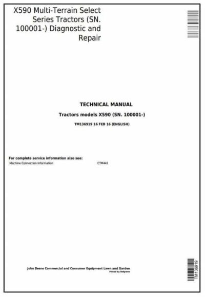 John Deere X700 X740 X748 Tractor Service Repair Manual