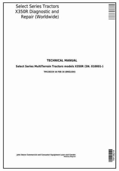 John Deere X350R Lawn Tractors Repair Manual
