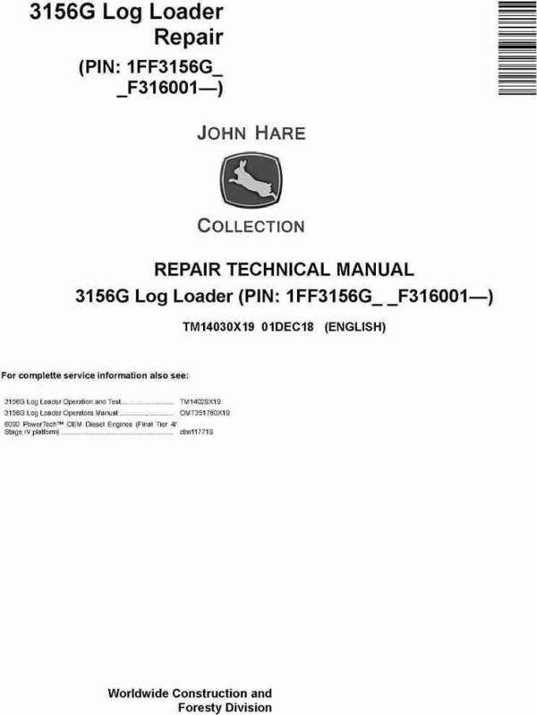 John Deere 3156G Log Loader Service Repair Manual