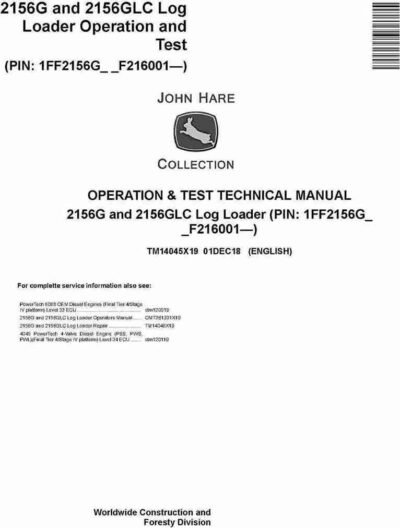 John Deere 2156G, 2156GLC Operation Test Manual