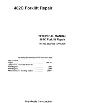 Cart John Deere 482C Forklift Repair Technical Manual