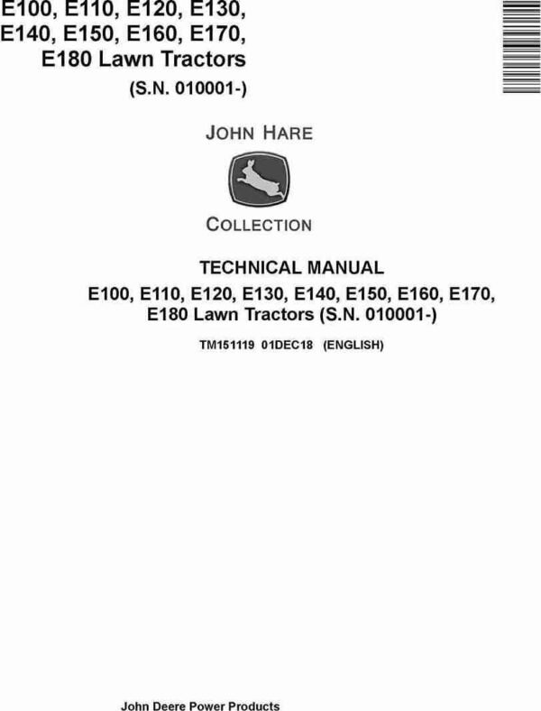 John Deere E100 E170 E180 Tractors Repair Manual