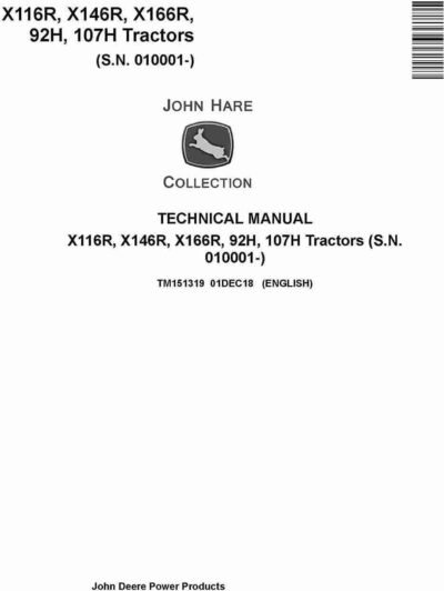 John Deere X116R 107H Tractors Service Repair Manual