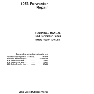 Cart John Deere 1058 Forwarder Repair Technical Manual