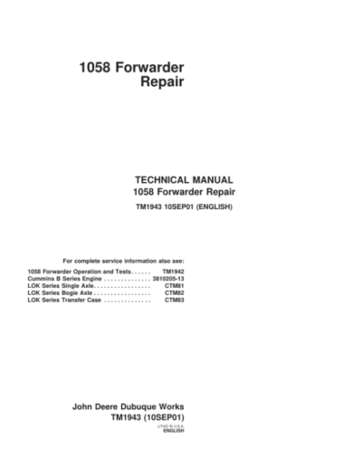 John Deere 1058 Forwarder Repair Technical Manual