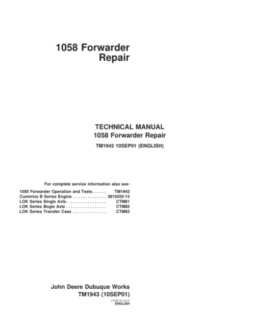 John Deere 1058 Forwarder Repair Technical Manual
