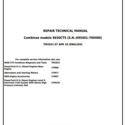 John Deere 9650 CTS Combine Repair Manual