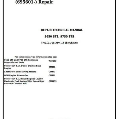 John Deere 9650STS Combines Service Repair Manual