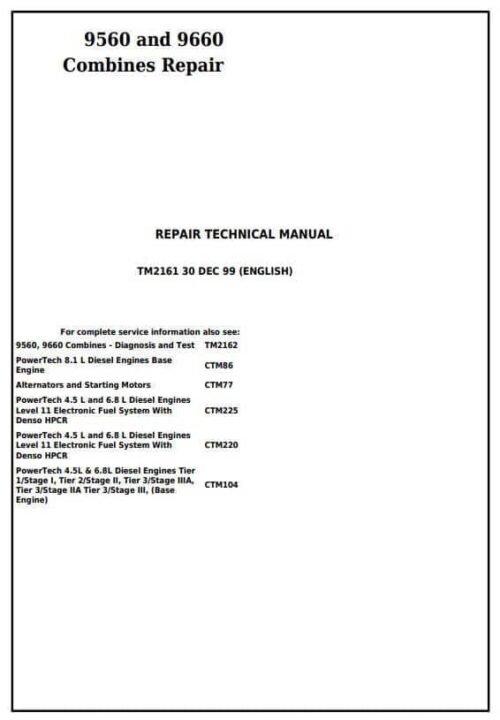 John Deere 9560 9660 Combines Service Technical Manual