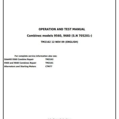 John Deere 9560 9660 Combines Diagnostic Operation Manual