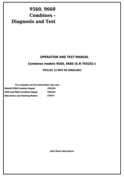 John Deere 9560 9660 Combines Diagnostic Operation Manual