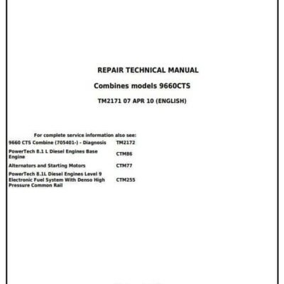 John Deere 9660 CTS Combine Service Repair Manual