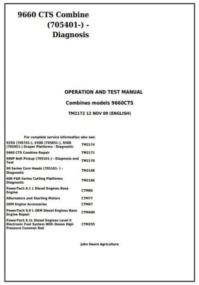 John Deere 9660 CTS Diagnostic Operation Manual