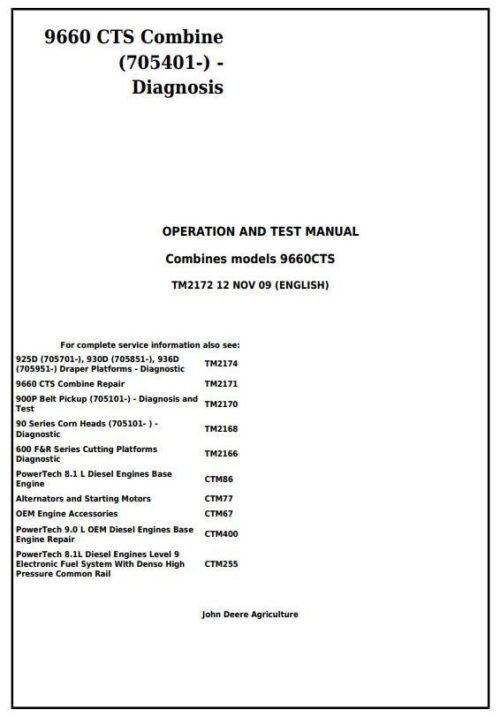 John Deere 9660 CTS Diagnostic Operation Manual