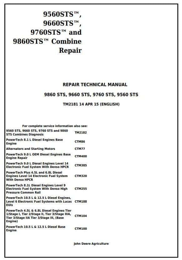 John Deere 9560 STS 9860 STS Repair Manual John Deere 9560 STS 9860 STS Repair Manual