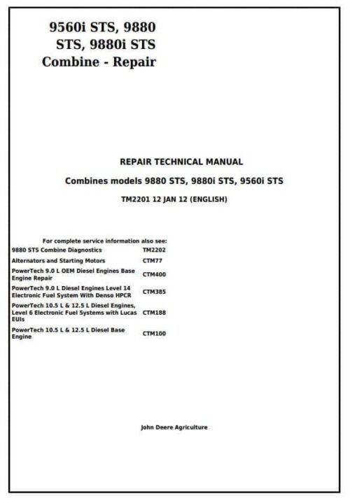 John Deere 9560i 9880 9880i STS Repair Manual