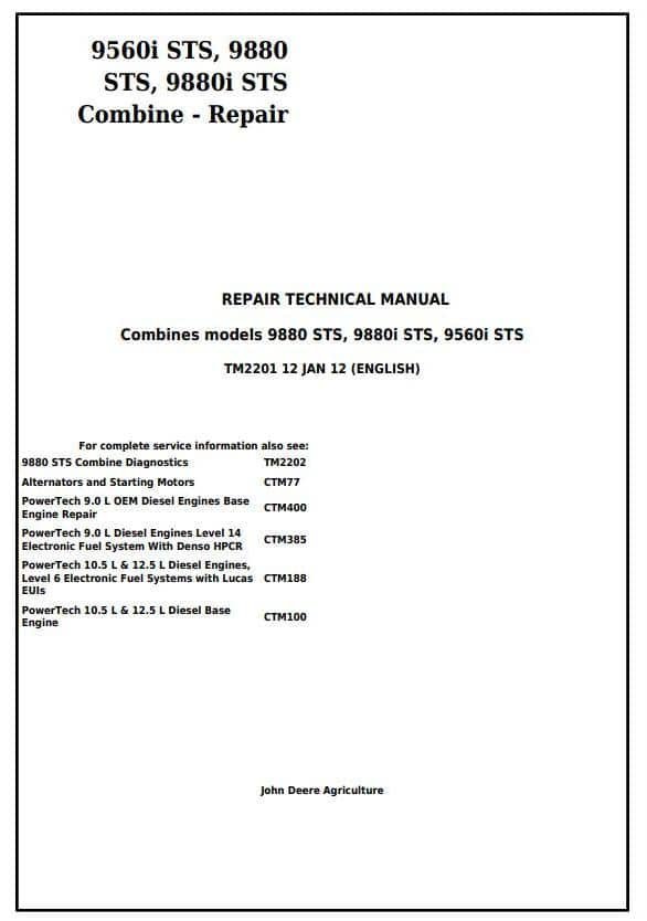 John Deere 9560i 9880 9880i STS Repair Manual John Deere 9560i 9880 9880i STS Repair Manual