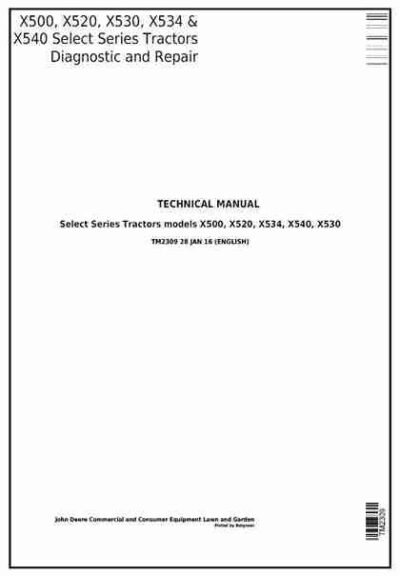 John Deere X500 X534 X540 Lawn Tractor Service Manual