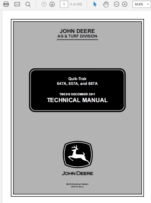 John Deere 647A, 657A, 667A QuickTrak Technical Service Manual