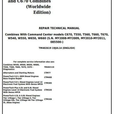 John Deere T560 T660 T670 Combines Repair Manual