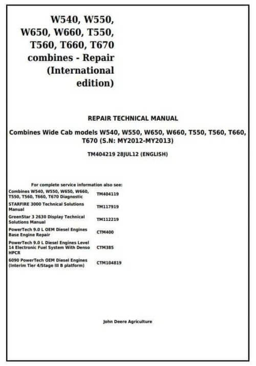 John Deere W540 W550 W650 MY14 Diagnostic Manual